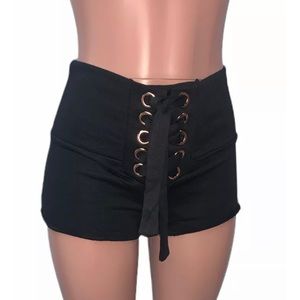 Sexy Black Lace Up Stretchy Short Shorts New Cheeky Party Shorts L Edgy Costume